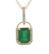 Vibrant Colored Stone Necklaces 14K Gold Yellow 1.00 Carats Emerald & 0.10 Carats Diamond Halo Necklace, 18 Inch