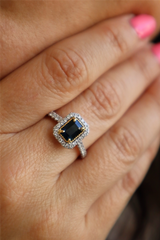 Color Stone Fashion Rings 14K Two-tone White & Yellow 1.07ct Blue Sapphire & 0.32ct Diamond Halo Ring