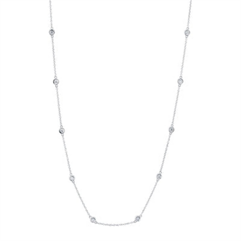 Elegant Diamond Necklaces 14K White Gold 0.28 Carats Diamond Station Necklace - 18 Inch