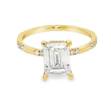 Elegant Diamond Mountings 14K Yellow Gold Emerald Cut Cubic Zirconium & 0.21 Carats Diamond Engagement Ring