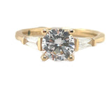 Elegant Diamond Mountings 14K Gold Yellow 2.0 Carats Round & Baguette Three Stone Engagement Ring - 0.24 Carats Accent