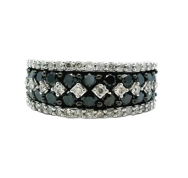 Elegant & Trendy 14K Gold White 1.35 Carats Black Diamond & 0.50 Carats Round Diamond Stackable Fashion Ring