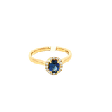 Bold & Elegant 18K Yellow Gold Oval 0.63 Carats Blue Sapphire & 0.12 Carats Diamond Halo Ring
